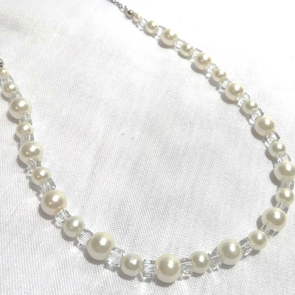 Handmade Fashion Jewelry Beautiful Glass Pearl Crystal Necklace Earring SET 24" - Picture 5 of 10